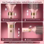 8-in-1 Airstyler – Haartrockner mit Dualspannung und Föhnbürste, inkl. Reisetasche. Automatischer Lockenaufsatz (L/R), schnelles Trocknen, frizzfreies Volumen & Styling ohne Hitzeschäden