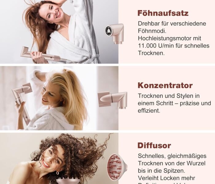 7MAGIC 7 in 1 Airstyler, Professioneller Hairstyler Set, 110000 U/Min, 1400W, Rundbürstenföhn, Lockenstab Auto-Wrap, Glätteisen, Ionen Föhn, Zum Styling, Volumisieren, Locken und Glätten, mit Reisebox