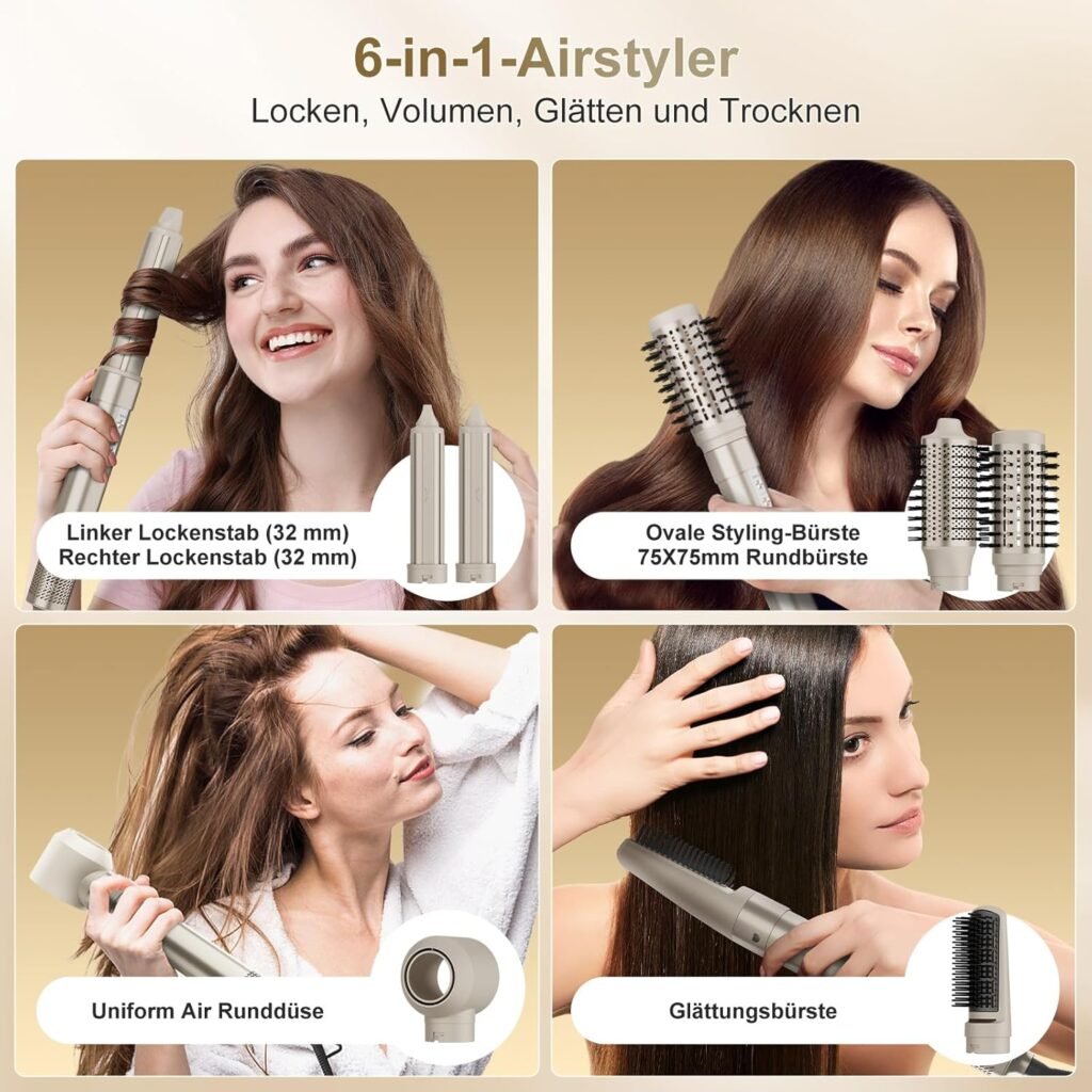 7MAGIC 6 in 1 Airstyler, Hairstyler, Lockenstab Auto-Wrap, Stylen Sie Beach Wave, Ionen Föhn, Professioneller Rundbürstenföhn,Glätteisen, für Besondere Anlässe, Reisen