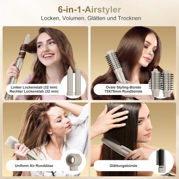7MAGIC 6 in 1 Airstyler, Hairstyler, Lockenstab Auto-Wrap, Stylen Sie Beach Wave, Ionen Föhn, Professioneller Rundbürstenföhn,Glätteisen, für Besondere Anlässe, Reisen