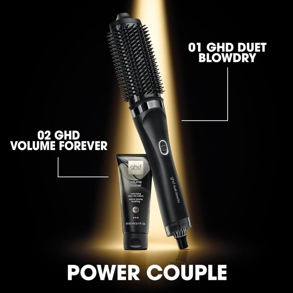 ghd Duet Föhnbürste, nass zu föhnen, ohne Hitzeschäden, 3 x mehr Volumen, 24 Stunden lang anhaltende Ergebnisse, Föhnen ohne Fizz, 50% mehr Glanz, Schwarz/Weiß
