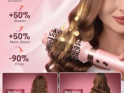 8-in-1 Airstyler – Haartrockner mit Dualspannung und Föhnbürste, inkl. Reisetasche. Automatischer Lockenaufsatz (L/R), schnelles Trocknen, frizzfreies Volumen & Styling ohne Hitzeschäden