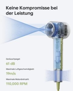Laifen Mini-Haartrockner, Negativ-Ionen-Haartrockner mit bürstenlosem Motor (110.000 U/min), schnelltrocknend, leiser Reisetrockner (Grien)