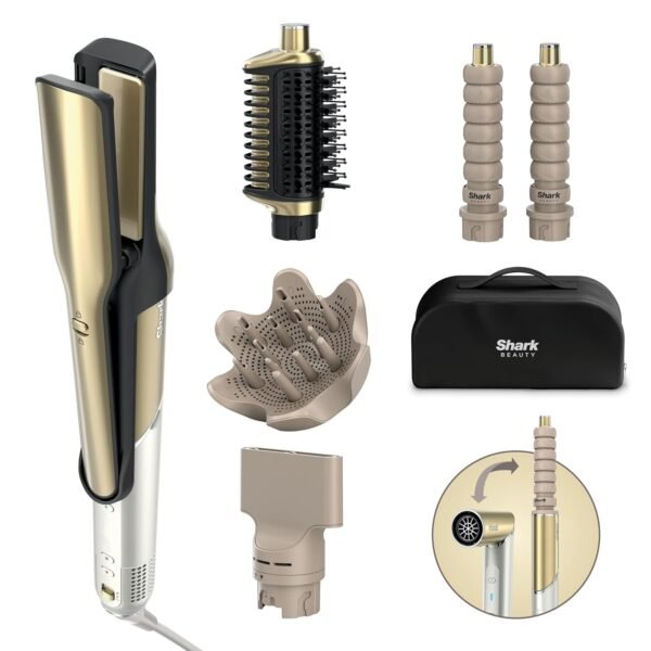 Shark Glam Multistyler und Haartrockner für glatte Haare, Wellen und Locken, mit hitzekontrollierter Keramik, Gloss-Lock-Technologie und Styling-Aufsätzen inkl. Silki, Glossi