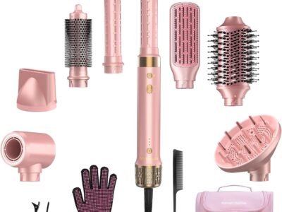 8-in-1 Airstyler – Haartrockner mit Dualspannung und Föhnbürste, inkl. Reisetasche. Automatischer Lockenaufsatz (L/R), schnelles Trocknen, frizzfreies Volumen & Styling ohne Hitzeschäden