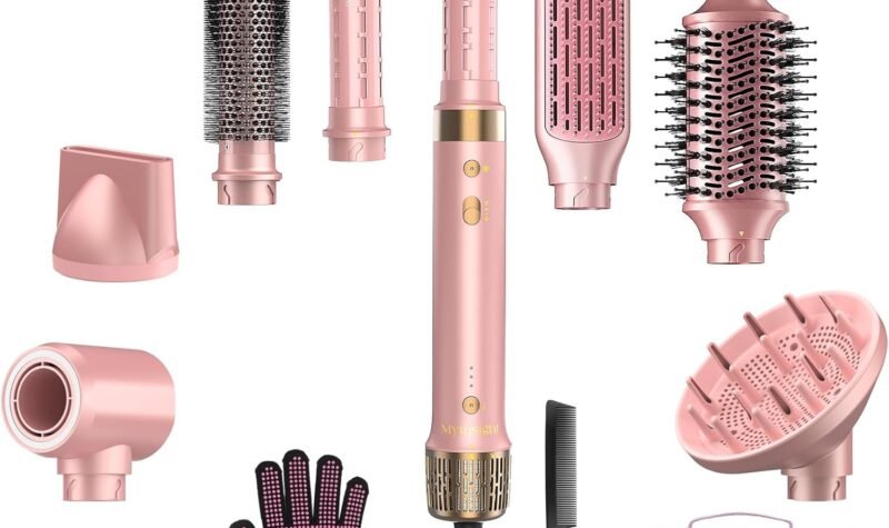 8-in-1 Airstyler – Haartrockner mit Dualspannung und Föhnbürste, inkl. Reisetasche. Automatischer Lockenaufsatz (L/R), schnelles Trocknen, frizzfreies Volumen & Styling ohne Hitzeschäden