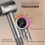 Ionen Föhn mit Diffusor & High-Speed Motor – 5× schnellerer Haartrockner Ionen – Fön mit Diffusor & Konzentrator – 5 Heizstufen, 2 Geschwindigkeiten, HD-Display – Reiseföhn & Haarföhn für Locken